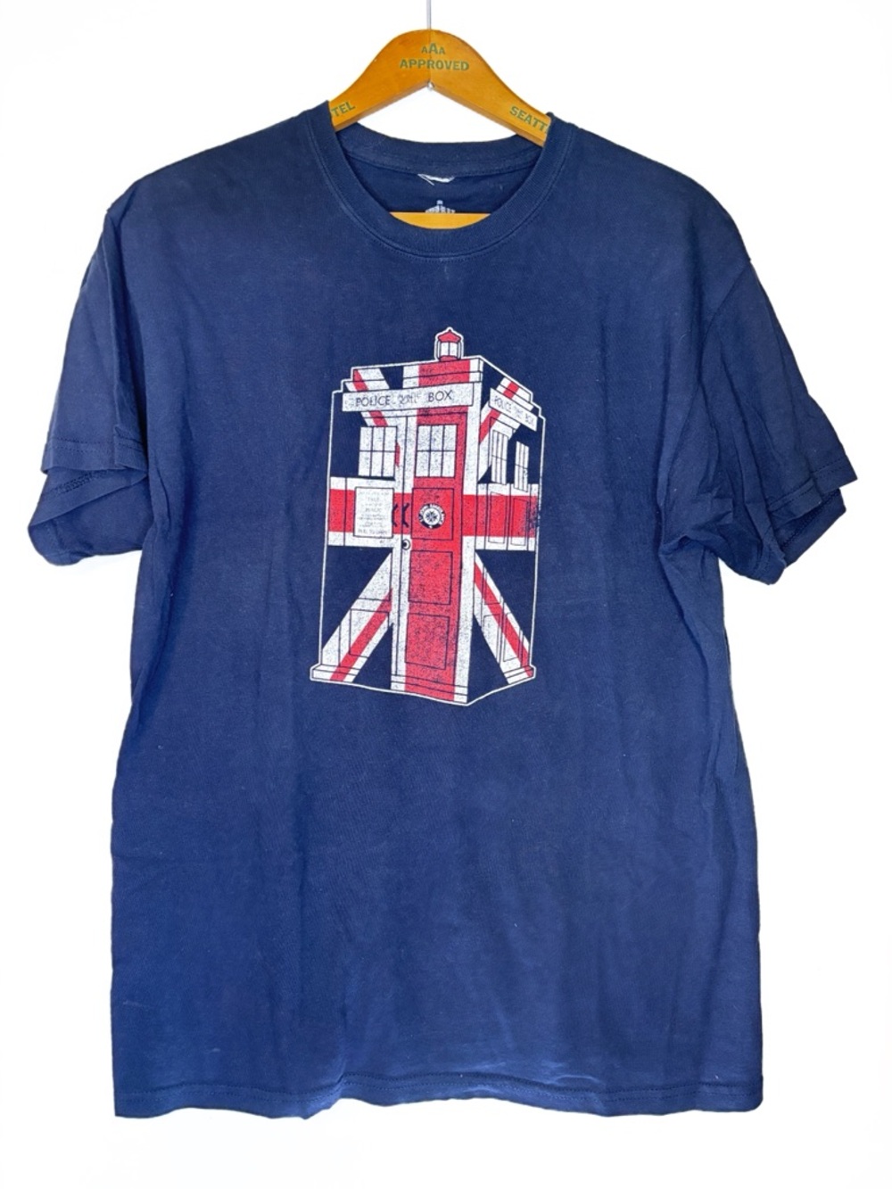 Ripple Junction Navy Doctor Who Graphic T‑Shirt with Union Jack TARDIS Print -M-